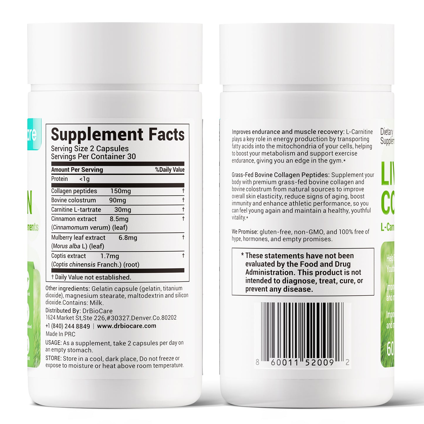 DrBioCare Collagen L-Carnitine Complex – Supports Skin Elasticity & Fat Metabolism