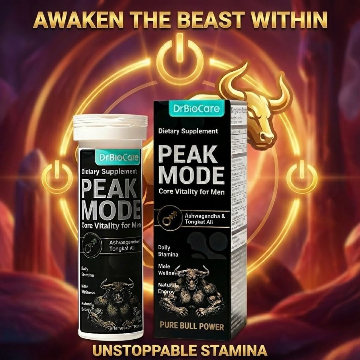 DrBioCare PEAK MODE™ 7-in-1 Male Vitality Supplement | Daily Energy & Stamina Support with Shilajit & Ashwagandha